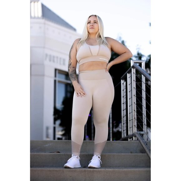 Vital Textured Compression Mesh seamless Tan Leggings Size M RefJ020-2 - Picture 8 of 11